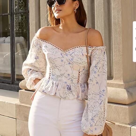 Express Tops - Express Floral Off The Shoulder Peplum Top Small Blouse